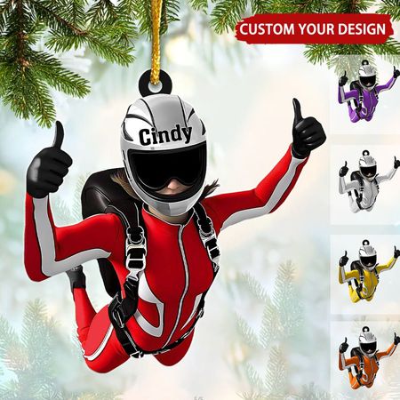 Fallschirmspringer Mädchen Personalisierter Weihnachtsschmuck, Geschenk für Extremsportliebhaber